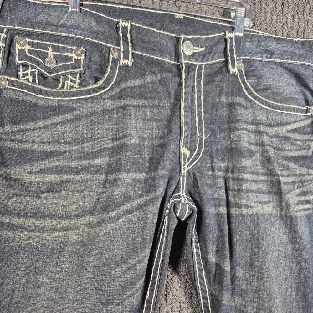 True Religion Ricky Super T Jeans Mens 42 Dark Wash Distressed Straight Leg Y2K